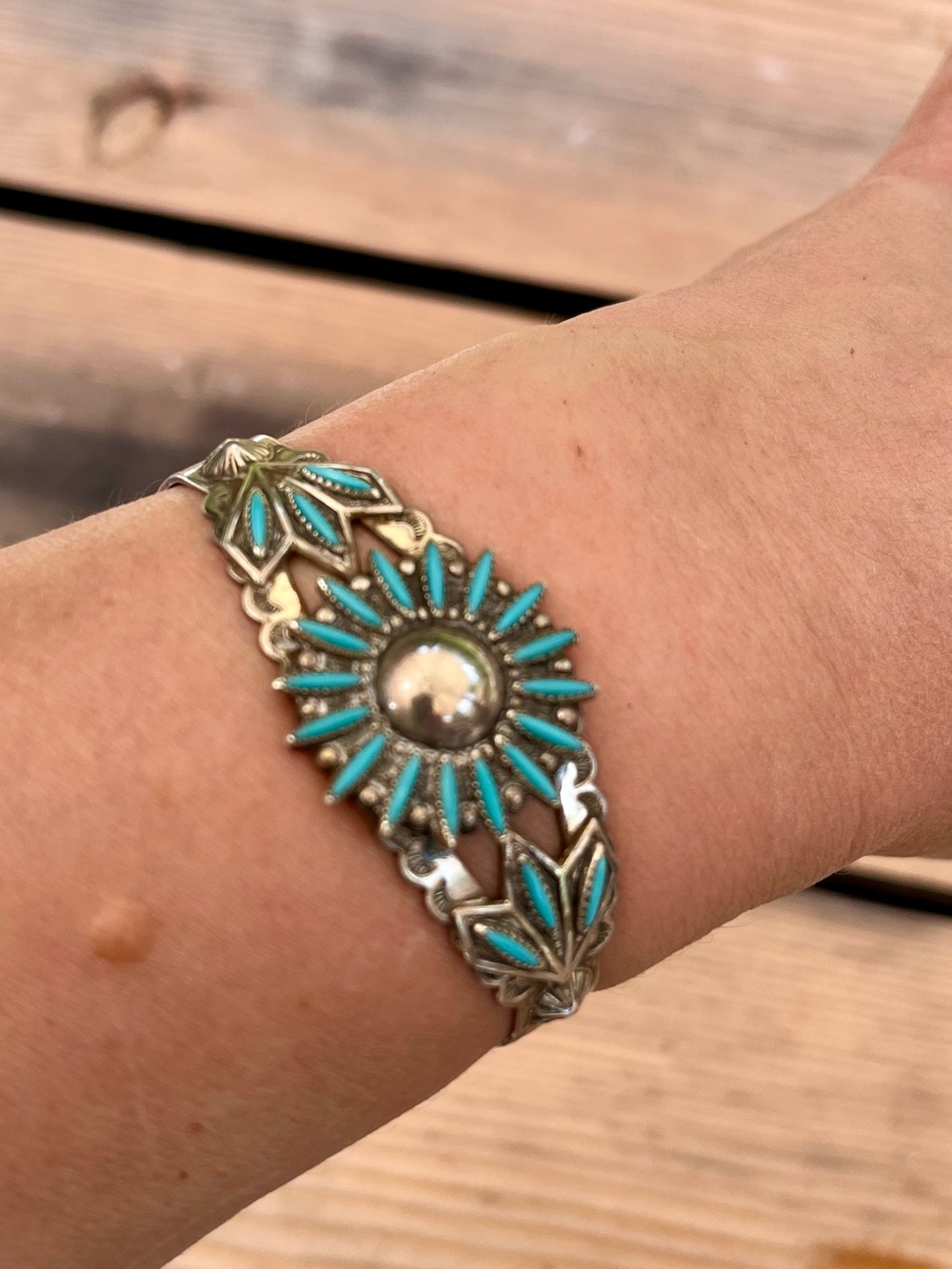 Turquoise Sunburst Silver Bracelet - Women Jewelry